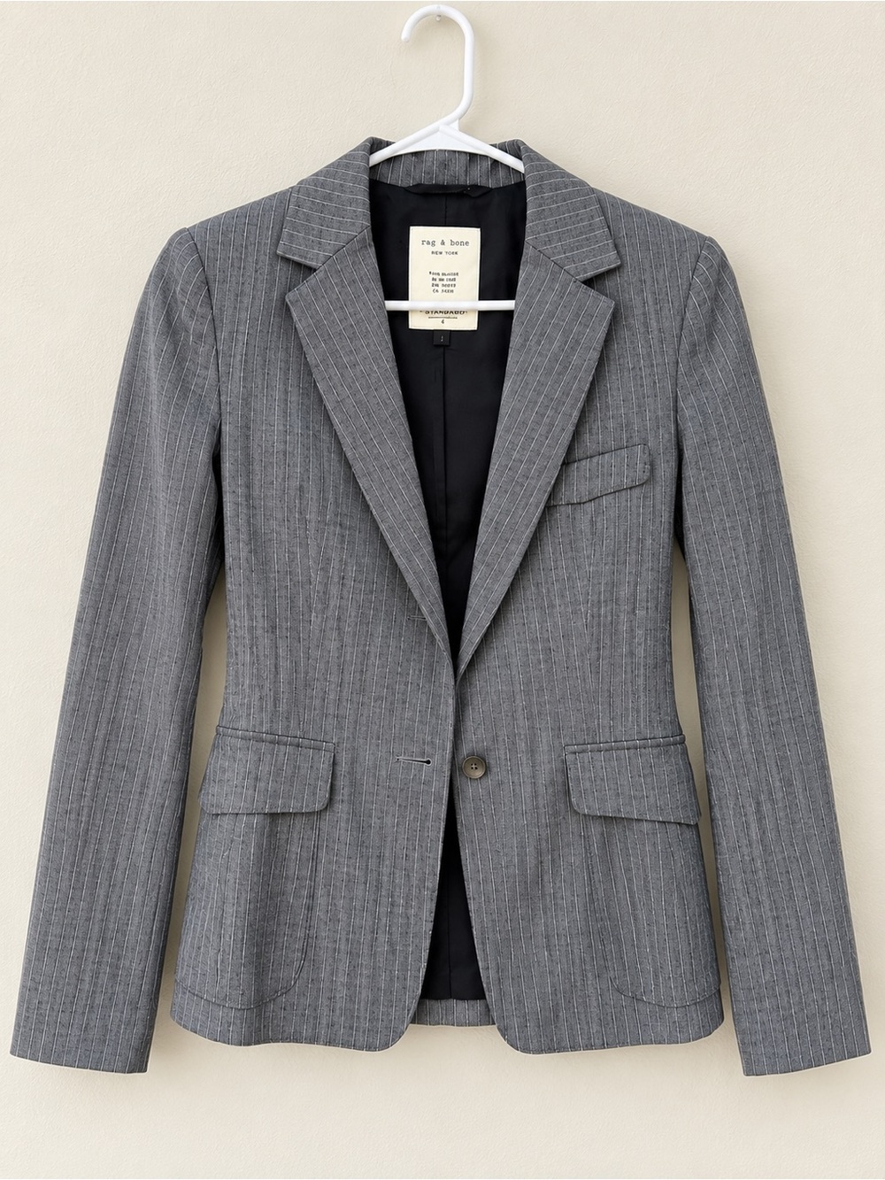 rag & bone Gray Pinstripe Tailored Wool-Blend Blazer